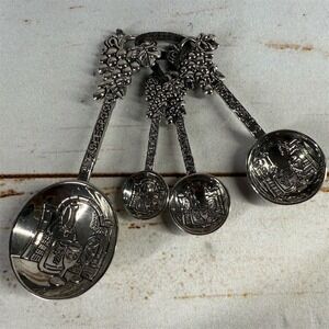 Ganz Grape Vine Wine Theme Measuring Spoons 4-Piece Embossed Silver Decor